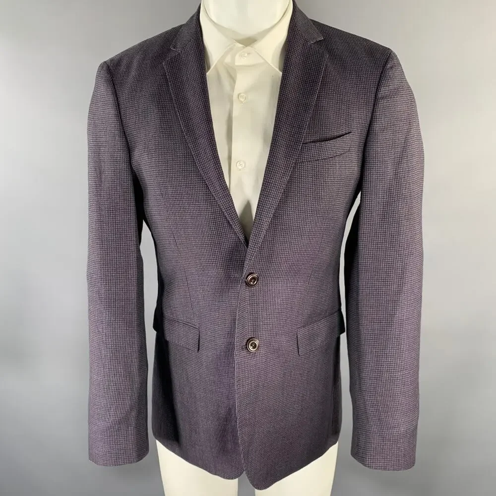 HUGO BOSS Size 38 Purple Check Wool Linen Sport Coat